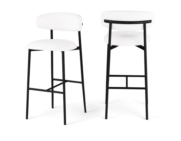 Meridian Furniture Lupita Vegan Leather Barstools with Curved Back and Metal Frame for Kitchen Island Seating White Style B 834White-C