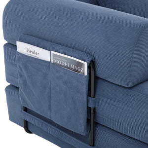 English Elm UNITED modular foldable sofa with metal frame, corduroy upholstery, side pocket & quick assembly convenience Navy W1568P375644