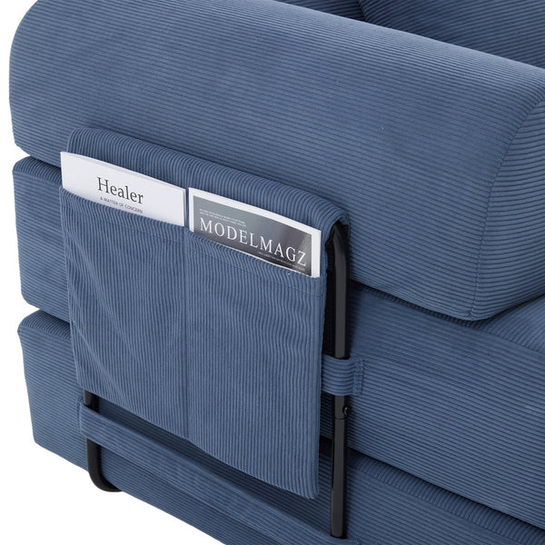 English Elm UNITED modular foldable sofa with metal frame, corduroy upholstery, side pocket & quick assembly convenience Navy W1568P375644