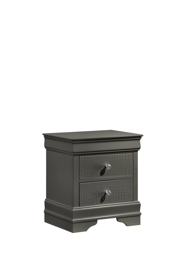 English Elm Blaze Upholstered 5-Piece Queen Bedroom Set With Led Headboard & Crystal Hardware In Metallic Gray B009S02041