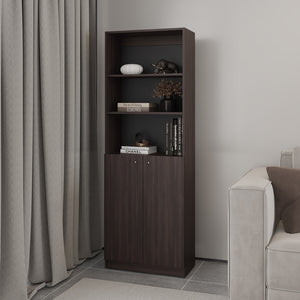 English Elm Bookcase Dual-Door Benzoni In Stained Walnut - Modern & Compact Storage Solution For Any Space B092P386506