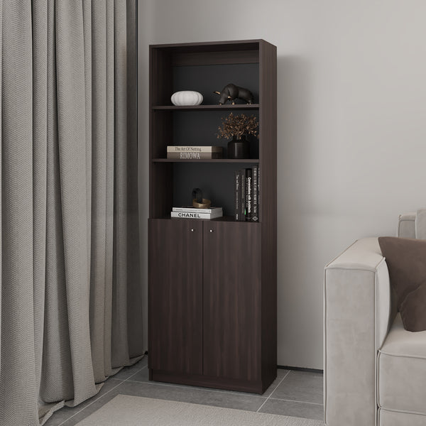 English Elm Bookcase Dual-Door Benzoni In Stained Walnut - Modern & Compact Storage Solution For Any Space B092P386506
