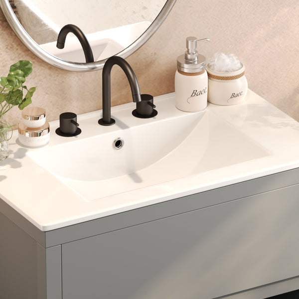 English Elm Christopher Knight Home® - 30" Bathroom Vanity with Ceramic Sink, 2 Soft-Close Full-Extension Drawers, Handle-Free 45° Design, Durable MDF Gray N817P280549G