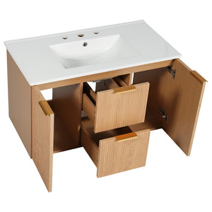 English Elm [video]36 Inch Floating Bathroom Vanity with Ceramic Sink Mdf Cabinet Soft Close N729P417256N