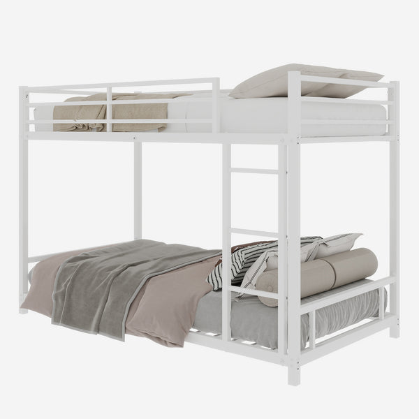 English Elm Metal Twin Over Twin Bunk Bed Heavy-Duty Sturdy Steel Frame with Noise-Reducing Slats & Guardrail White W1935P235016
