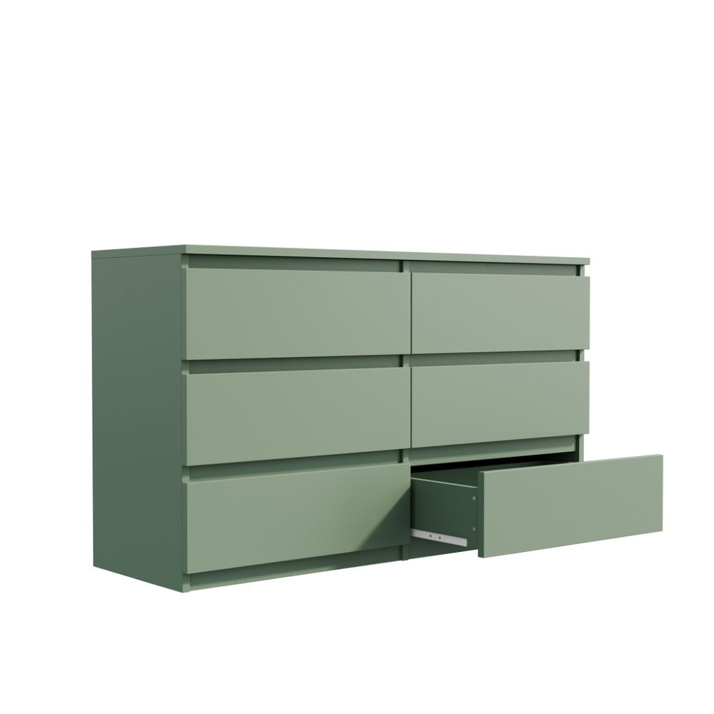 English Elm Green Six Drawer Chest Dresser Sage Finish Matte Gold Hardware Farmhouse Bedroom Storage W1320P179346