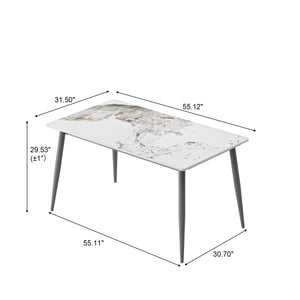 English Elm 55.12" Modern Artificial Stone Dining Table With Dark Grey Metal Legs - Seats 6, Stylish & Durable W1535S00502