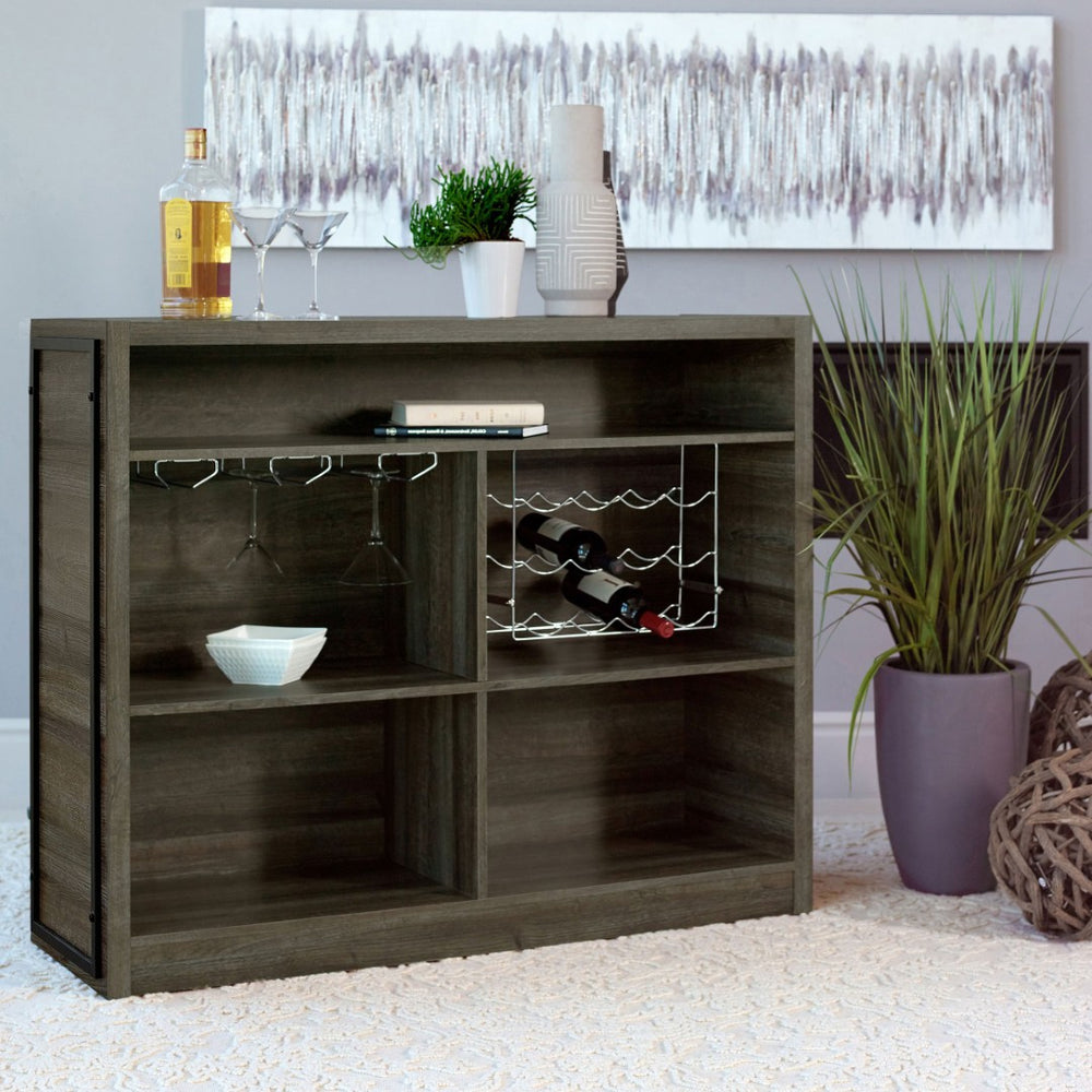 English Elm Garrison Vintage Oak Finish Bar Cabinet with Wine Rack Stemware Storage Shelves B062P331048