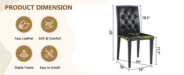 English Elm 4-pack PU dining chairs with ergonomic buckle backrest, gold metal legs, high-density sponge comfort Black W1151P295721