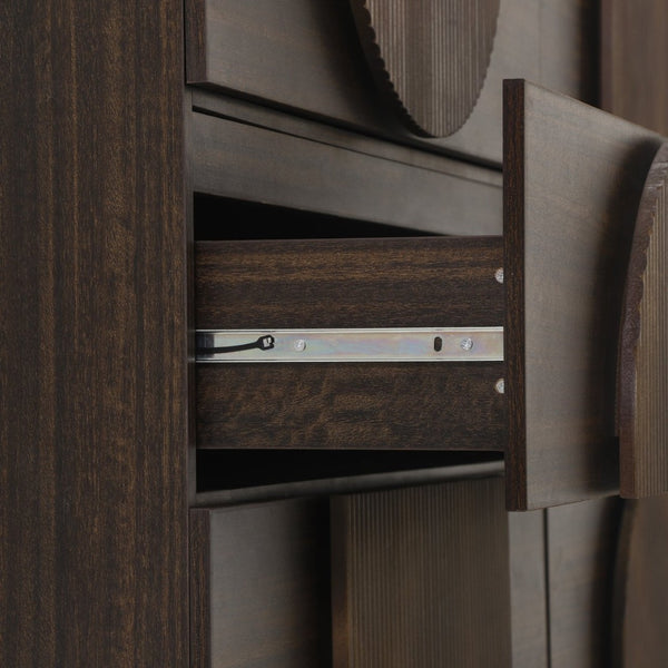 English Elm Modern Fluted 6 Drawer Dresser with Solid Wood Legs Japandi Chest for Bedroom Dark Brown N739S0000013D