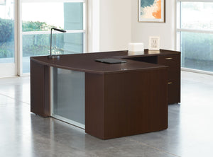 OSP Home Furnishings Napa Executive L-shape Desk with Tempered Glass Panel and Bow Front Work Surface Espresso NAPESP-TYP208G
