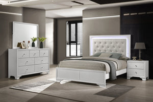 English Elm 1pc Luxurious Tufted Panel Bed with Embossed Crocodile Pattern and Integrated LED Backlit Headboard, Queen Oat,White 59.76 L x 36.3 W x 4.76 H B011S01954
