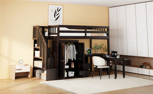 English Elm Queen Murphy Bed with Integrated Desk Cabinet Shelves Space Saving Studio Solution Espresso N708S00013P