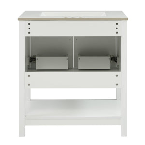 English Elm 30-Inch White Bathroom Vanity With Ceramic Sink - Stylish Storage Solution For Small Spaces! WF325888AAK