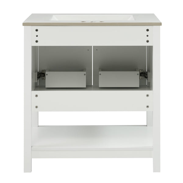 English Elm 30-Inch White Bathroom Vanity With Ceramic Sink - Stylish Storage Solution For Small Spaces! WF325888AAK