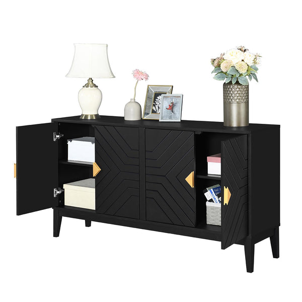 English Elm Christopher Knight Home® - 4-Door Elegant Sideboard Storage Cabinet With Gold Handles - Modern Black Design For Living & Dining N759P192449B
