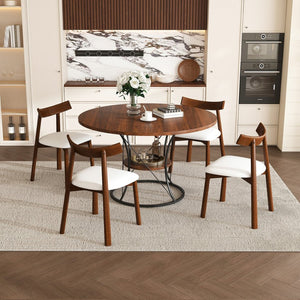 English Elm 43 Inch Foldable Mdf Dining Set with Pu Cushioned Solid Wood Chairs Space Saving Walnut W2700S00128