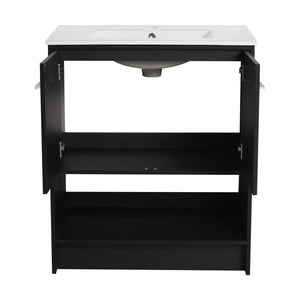 English Elm 30" Freestanding Bathroom Vanity With Soft Closing Doors & Integrated Ceramic Sink For Modern Spaces W1972S00018