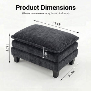 English Elm Modern Chenille Three Seat Sofa with Ottoman Usb Charging Ports and Storage Pockets Black W2519S00002