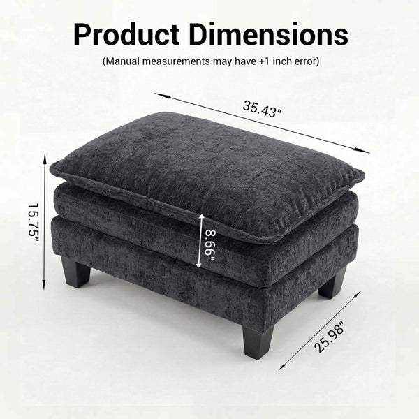 English Elm Modern Chenille Three Seat Sofa with Ottoman Usb Charging Ports and Storage Pockets Black W2519S00002