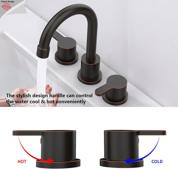 English Elm Widespread 2-Handle Bathroom Faucet 8" Centerset High-Arch Gooseneck 360° Swivel Water-Saving Oil-Rubbed Bronze T3177P351678