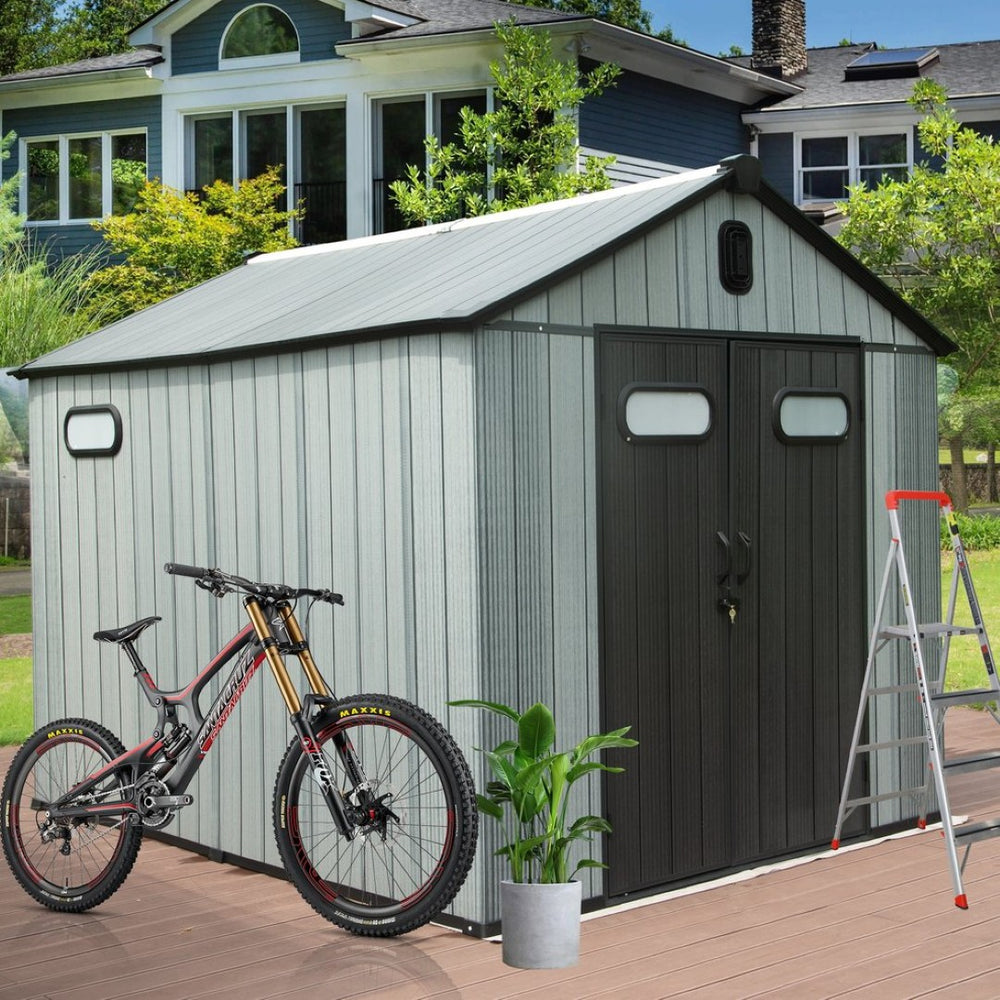 English Elm 8x10ft Outdoor Resin Storage Shed Lockable Waterproof Uv Resistant Wood Grain Design W1859S00132