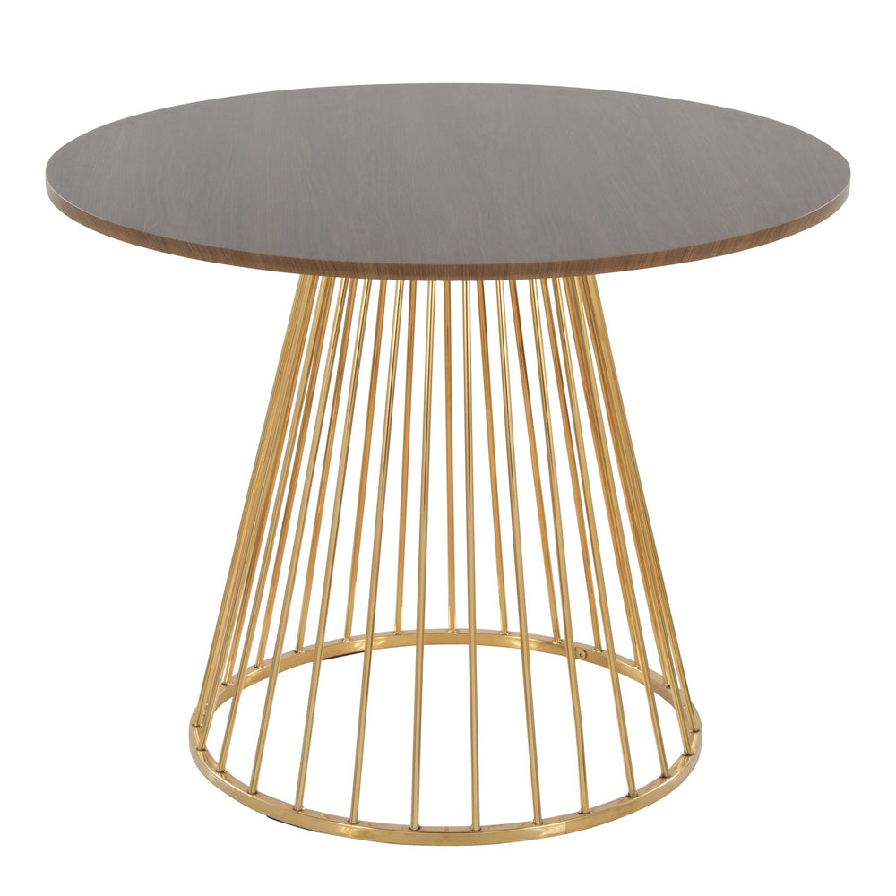 English Elm Canary Cosmo Glamorous Round Dining Table With Gold Metal Base And Walnut Wood Top For 4 Seats B202S01104