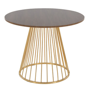 English Elm Canary Cosmo Glamorous Round Dining Table With Gold Metal Base And Walnut Wood Top For 4 Seats B202S01104