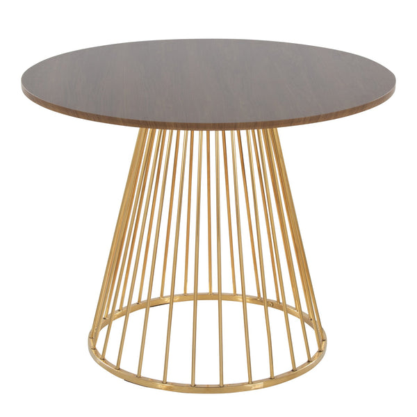 English Elm Canary Cosmo Glamorous Round Dining Table With Gold Metal Base And Walnut Wood Top For 4 Seats B202S01104