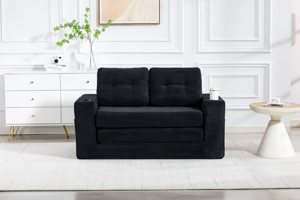 English Elm Convertible Floor Sofa Bed with Memory Foam and Ribbed Corduroy for Small Spaces Black W395P438026