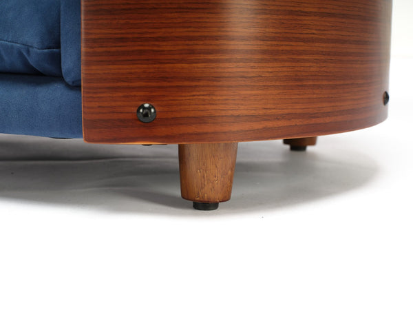 English Elm Scandinavian Mid-century Pet Sofa with Walnut Bentwood Back and Navy Velvet Cushion Dark Blue W794125941