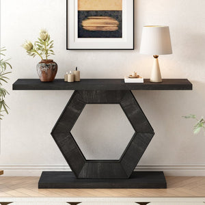 English Elm U_Style Modern Entryway Table With Hollow Hexagon Legs, Premium Fir Finish For Chic Home Decor N711P241272B-GIGA