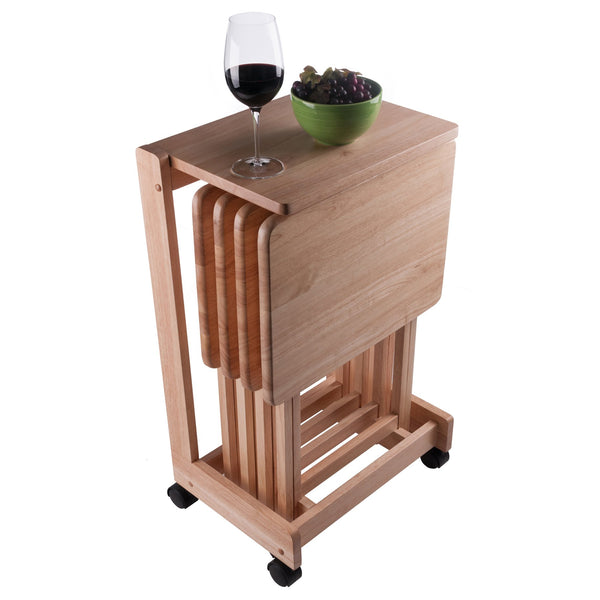 Winsome Wood Brienda 5-piece Snack Table Set - Flip Top Serving Cart For Easy Entertaining, Compact & Stylish Design Natural Solid Wood 83520-winsome-wood