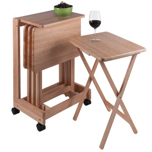 Winsome Wood Brienda 5-piece Snack Table Set - Flip Top Serving Cart For Easy Entertaining, Compact & Stylish Design Natural Solid Wood 83520-winsome-wood