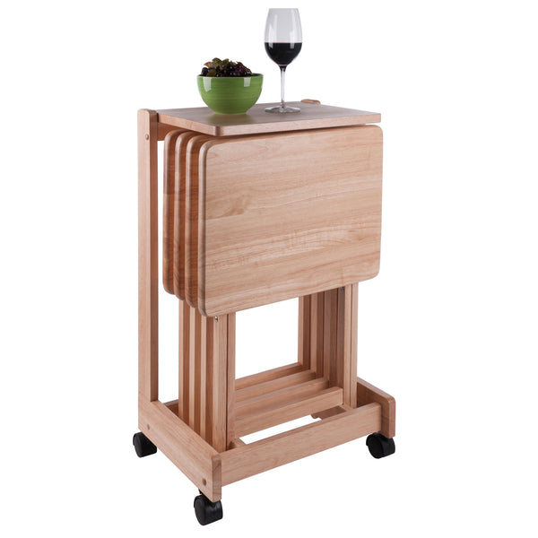 Winsome Wood Brienda 5-piece Snack Table Set - Flip Top Serving Cart For Easy Entertaining, Compact & Stylish Design Natural Solid Wood 83520-winsome-wood