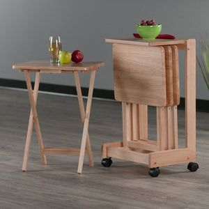 Winsome Wood Brienda 5-piece Snack Table Set - Flip Top Serving Cart For Easy Entertaining, Compact & Stylish Design Natural Solid Wood 83520-winsome-wood
