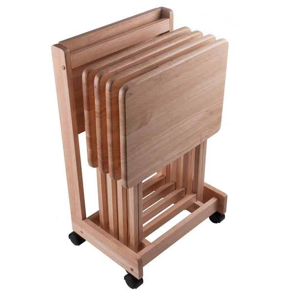 Winsome Wood Brienda 5-piece Snack Table Set - Flip Top Serving Cart For Easy Entertaining, Compact & Stylish Design Natural Solid Wood 83520-winsome-wood