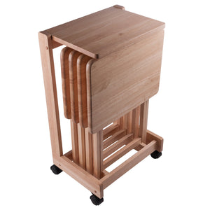Winsome Wood Brienda 5-piece Snack Table Set - Flip Top Serving Cart For Easy Entertaining, Compact & Stylish Design Natural Solid Wood 83520-winsome-wood