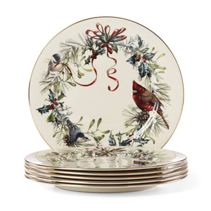 Lenox Winter Songbird Porcelain Dinner Plates Set of 6 with 24k Gold Botanical Holiday 835219