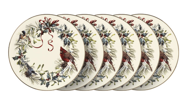 Lenox Winter Songbird Porcelain Dinner Plates Set of 6 with 24k Gold Botanical Holiday 835219