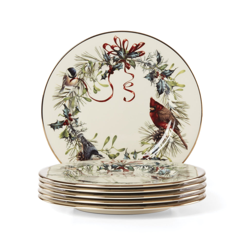 Lenox Winter Greetings Porcelain Salad Plate with 24k Gold Songbird Holiday Motif for Festive Dining Single 185518012