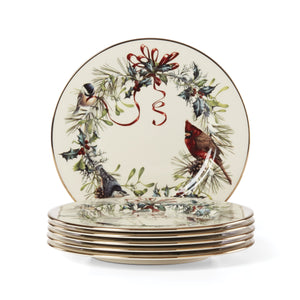 Lenox Winter Greetings Porcelain Salad Plate with 24k Gold Songbird Holiday Motif for Festive Dining Set of 6 835220