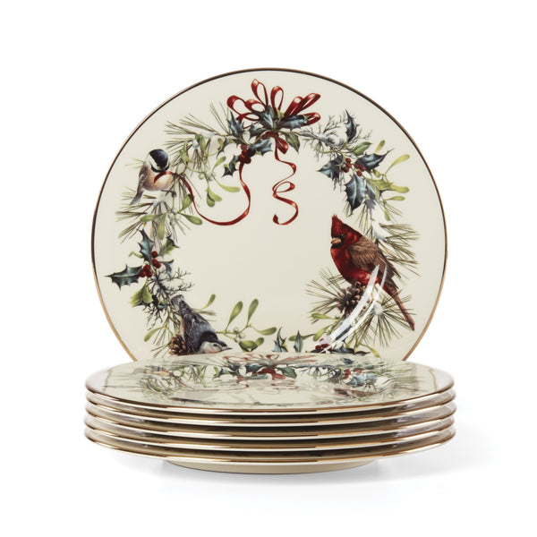 Lenox Winter Greetings Porcelain Salad Plate with 24k Gold Songbird Holiday Motif for Festive Dining Set of 6 835220
