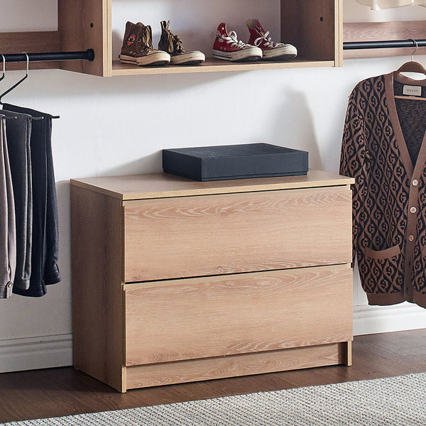 English Elm Devi Oak Wall Closet System — Durable Melamine & Wood Modular Storage, Warm Oak Finish, Easy Assembly B040S00117