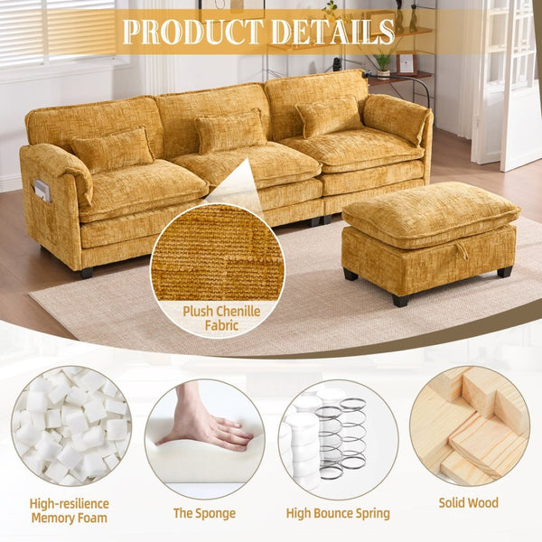 English Elm United 112" Oversized Modular Sectional Sofa For Living Room - Comfy Chenille Couch With Storage & Usb W1568S00187-GIGA