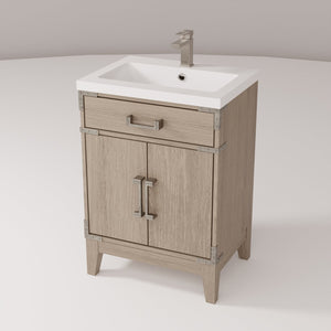 English Elm Grey Oak Single-Sink Vanity With Acrylic Top & Chrome Faucet - Stylish Space-Saver For Small Bathrooms B2731P259747