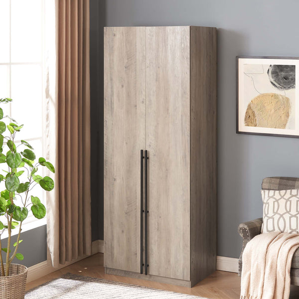 English Elm Lee 32" Rustic Gray Wardrobe Closet – Stylish Space-Saving Design With Soft-Close Doors & Easy Assembly B365S00128
