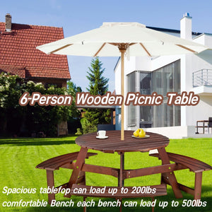 English Elm Outdoor Round Picnic Table For 6 - Stylish, Weatherproof With Umbrella Hole, Ideal For Gardens & Patios W2275P149763-GIGA