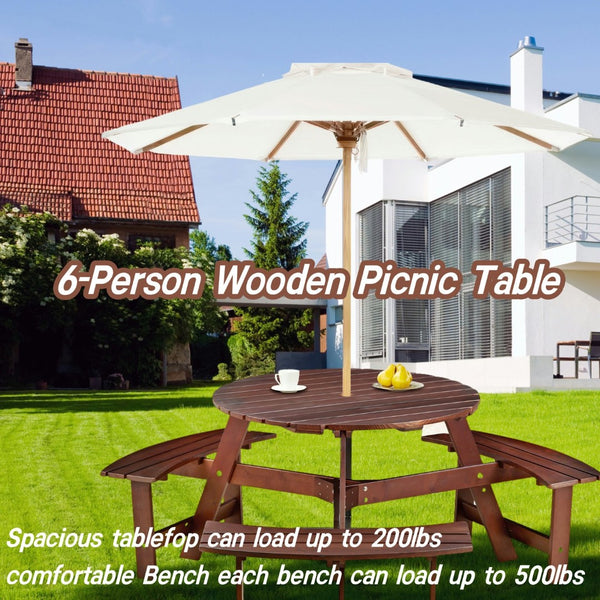 English Elm Outdoor Round Picnic Table For 6 - Stylish, Weatherproof With Umbrella Hole, Ideal For Gardens & Patios W2275P149763-GIGA