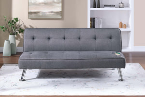English Elm Blue Blue Grey Polyfiber Convertible Sofa Bed with Tufted Upholstery, Metal Legs & USB Port — Modern Guest Room Essential B011P381494